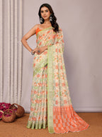 Janasya Light Green Cotton Linen Floral Printed Saree - Distacart