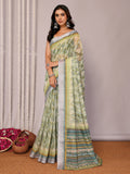 Janasya Sage Green Cotton Linen Abstract Printed Saree - Distacart