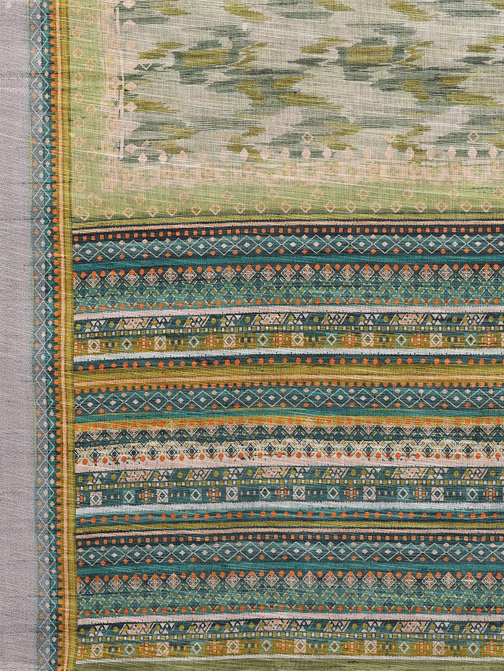 Janasya Sage Green Cotton Linen Abstract Printed Saree - Distacart