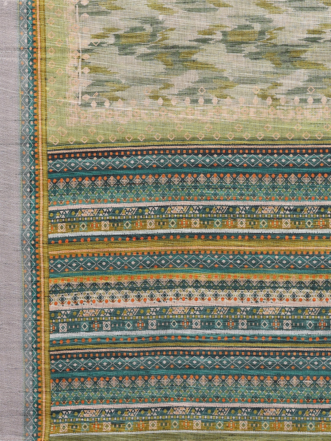 Janasya Sage Green Cotton Linen Abstract Printed Saree - Distacart