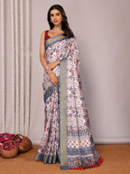Janasya Light Blue Chanderi Silk Ethnic Print Printed Saree - Distacart