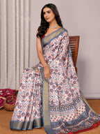 Janasya Light Blue Chanderi Silk Ethnic Print Printed Saree - Distacart