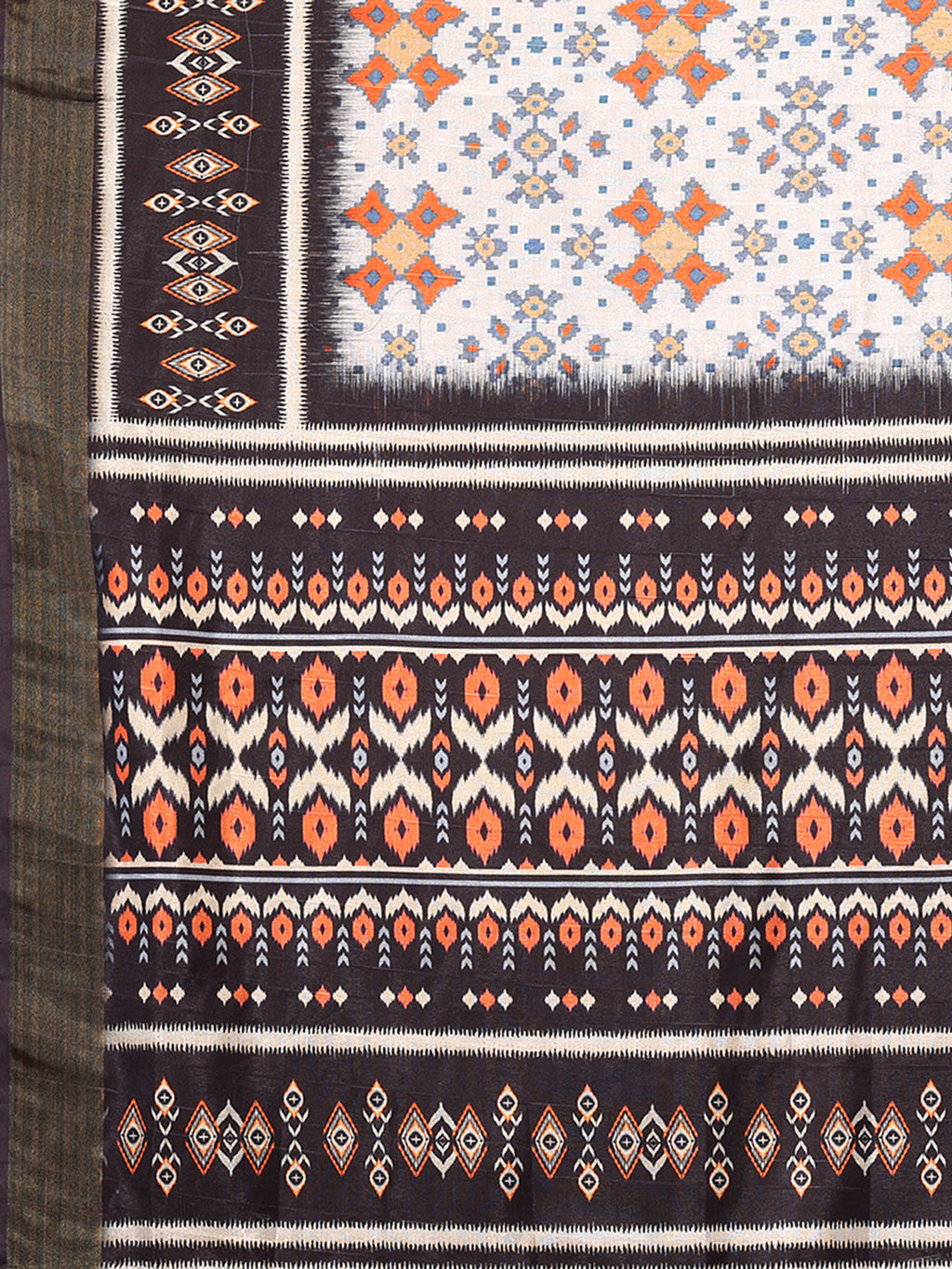 Janasya White & Black Chanderi Silk Ikkat Printed Saree - Distacart