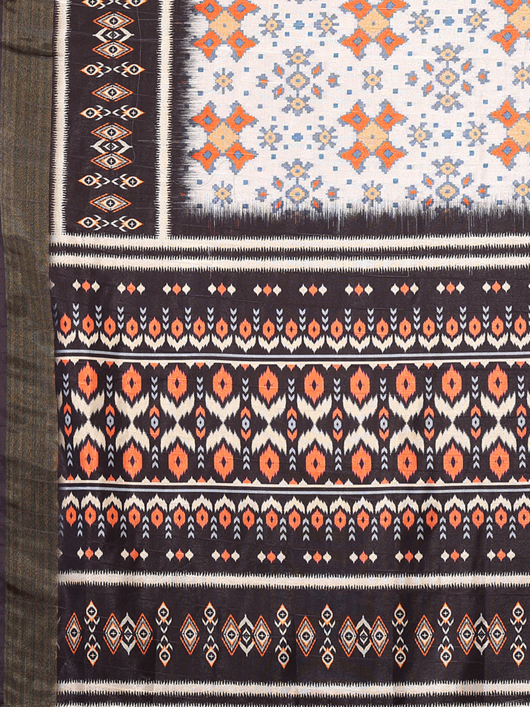 Janasya White & Black Chanderi Silk Ikkat Printed Saree - Distacart