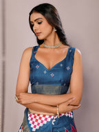 Janasya Pink & Blue Chanderi Silk Geometric Printed Saree - Distacart