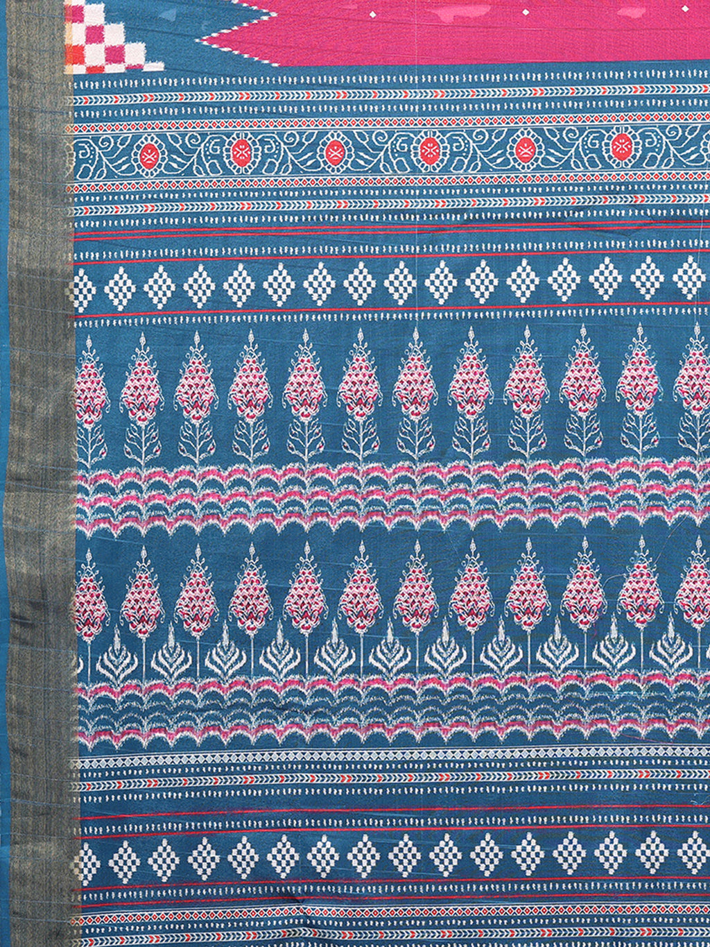 Janasya Pink & Blue Chanderi Silk Geometric Printed Saree - Distacart