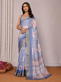 Janasya Blue Chanderi Silk Floral Printed Saree - Distacart