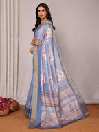Janasya Blue Chanderi Silk Floral Printed Saree - Distacart