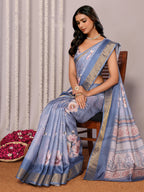 Janasya Blue Chanderi Silk Floral Printed Saree - Distacart