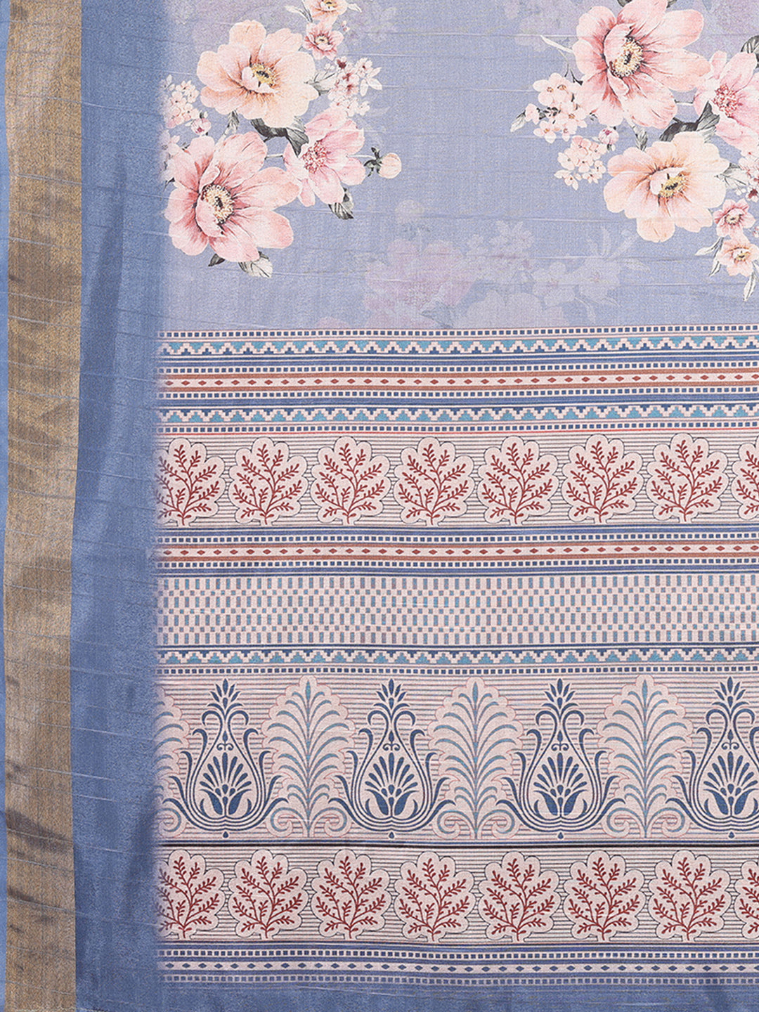 Janasya Blue Chanderi Silk Floral Printed Saree - Distacart