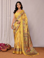 Janasya Yellow Chanderi Silk Kalamkari Printed Saree - Distacart