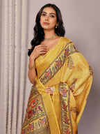 Janasya Yellow Chanderi Silk Kalamkari Printed Saree - Distacart