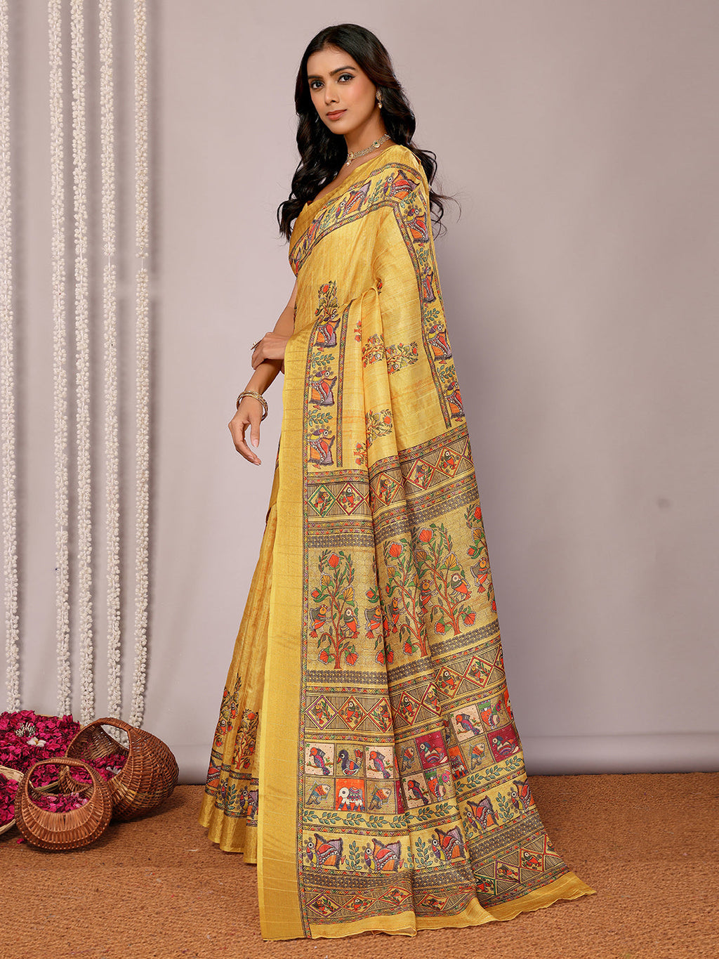 Janasya Yellow Chanderi Silk Kalamkari Printed Saree - Distacart