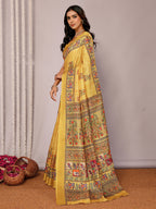 Janasya Yellow Chanderi Silk Kalamkari Printed Saree - Distacart