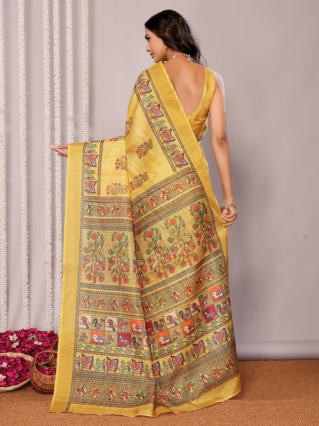 Janasya Yellow Chanderi Silk Kalamkari Printed Saree - Distacart