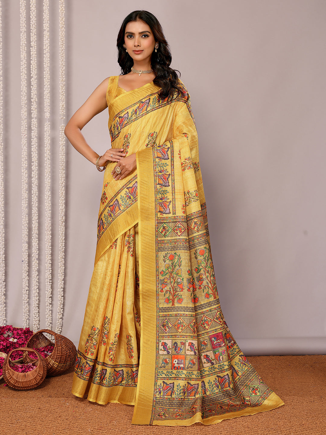 Janasya Yellow Chanderi Silk Kalamkari Printed Saree - Distacart