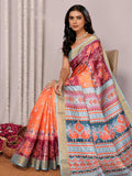 Janasya Orange Chanderi Silk Ikkat Printed Saree - Distacart