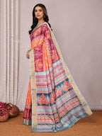 Janasya Orange Chanderi Silk Ikkat Printed Saree - Distacart