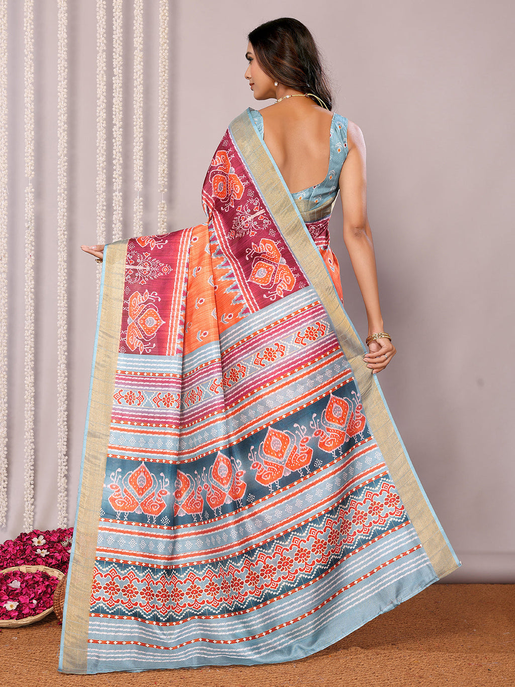 Janasya Orange Chanderi Silk Ikkat Printed Saree - Distacart