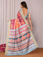Janasya Orange Chanderi Silk Ikkat Printed Saree - Distacart