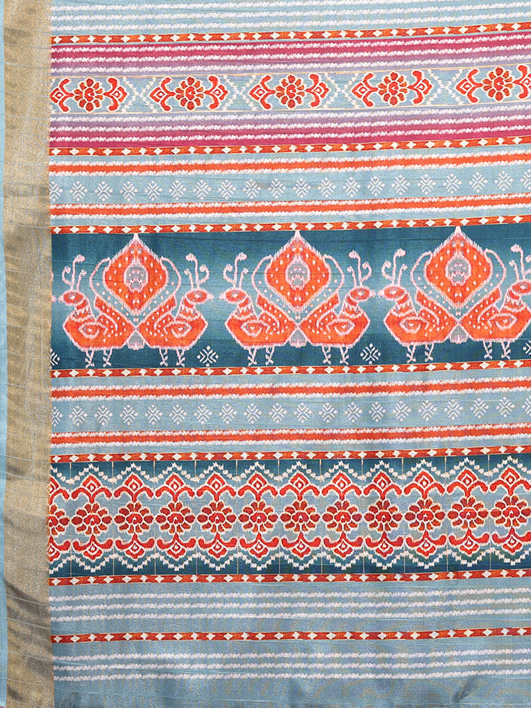 Janasya Orange Chanderi Silk Ikkat Printed Saree - Distacart