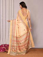 Janasya Beige Chanderi Silk Floral Printed Saree - Distacart