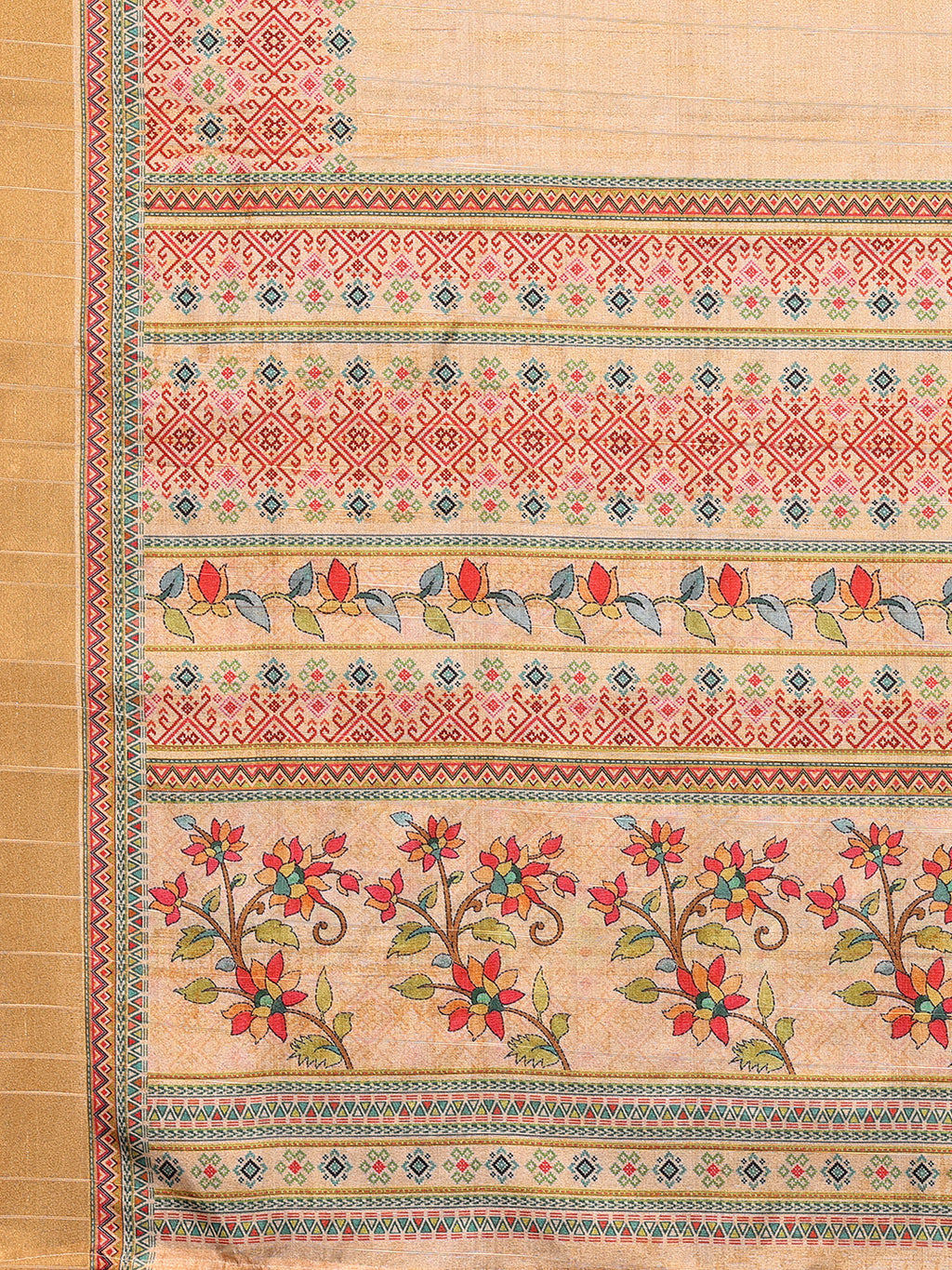 Janasya Beige Chanderi Silk Floral Printed Saree - Distacart