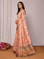 Janasya Peach Chanderi Silk Floral Printed Saree - Distacart