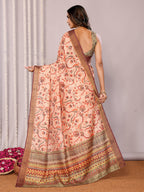 Janasya Peach Chanderi Silk Floral Printed Saree - Distacart