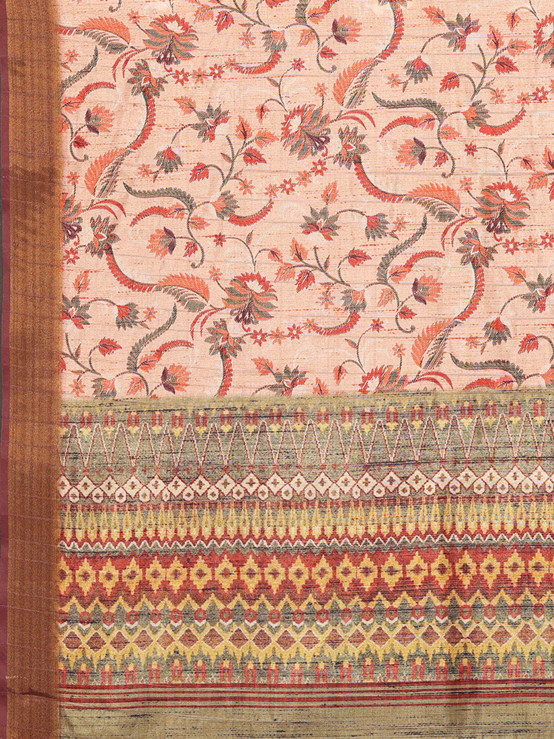 Janasya Peach Chanderi Silk Floral Printed Saree - Distacart