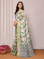 Janasya Green Chanderi Silk Floral Printed Saree - Distacart
