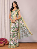 Janasya Green Chanderi Silk Floral Printed Saree - Distacart