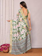 Janasya Green Chanderi Silk Floral Printed Saree - Distacart