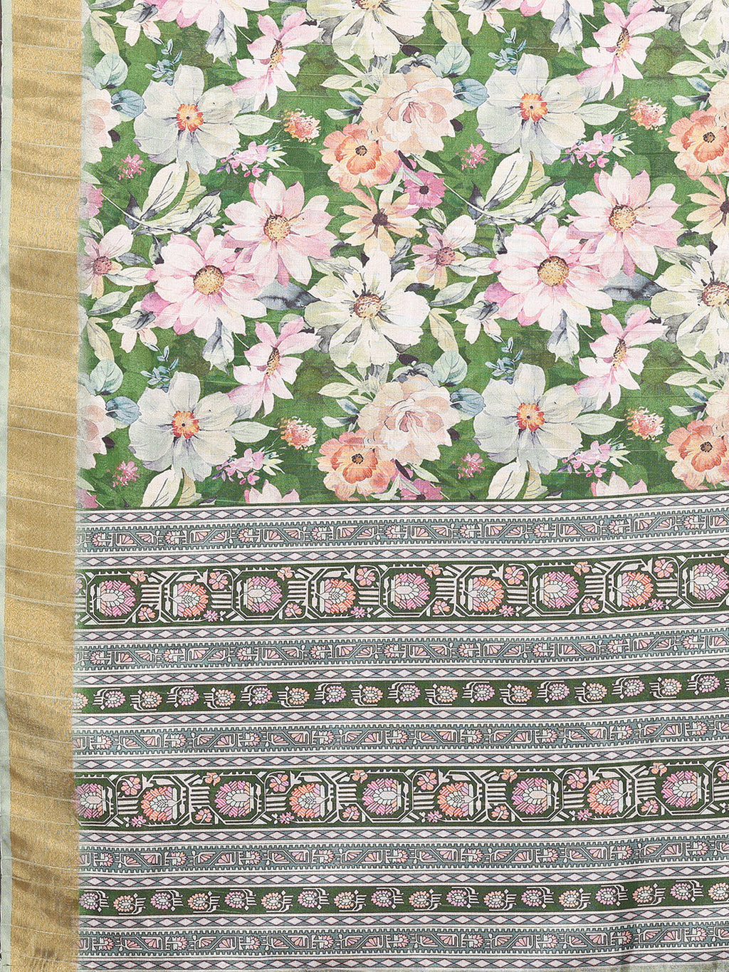 Janasya Green Chanderi Silk Floral Printed Saree - Distacart