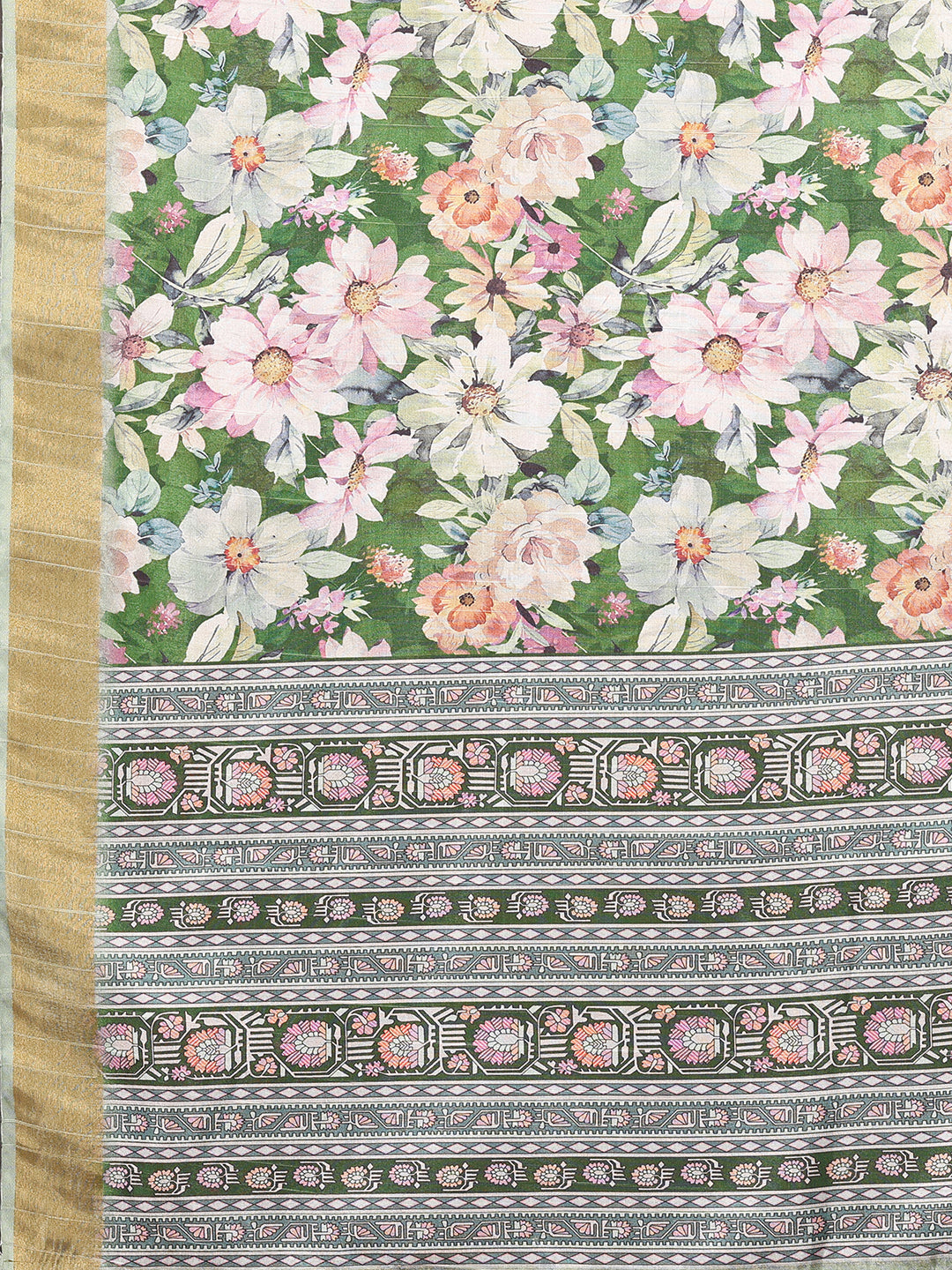 Janasya Green Chanderi Silk Floral Printed Saree - Distacart