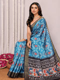 Janasya Blue Chanderi Silk Ikkat Printed Saree - Distacart