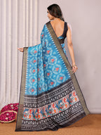 Janasya Blue Chanderi Silk Ikkat Printed Saree - Distacart
