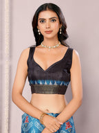 Janasya Blue Chanderi Silk Ikkat Printed Saree - Distacart