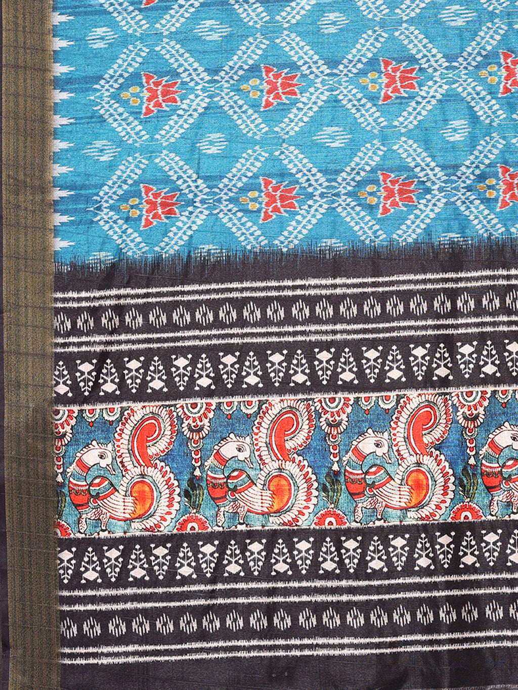 Janasya Blue Chanderi Silk Ikkat Printed Saree - Distacart