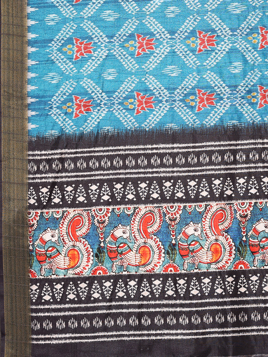 Janasya Blue Chanderi Silk Ikkat Printed Saree - Distacart