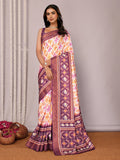 Janasya White & Purple Chanderi Silk Ikkat Printed Saree - Distacart