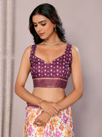 Janasya White & Purple Chanderi Silk Ikkat Printed Saree - Distacart