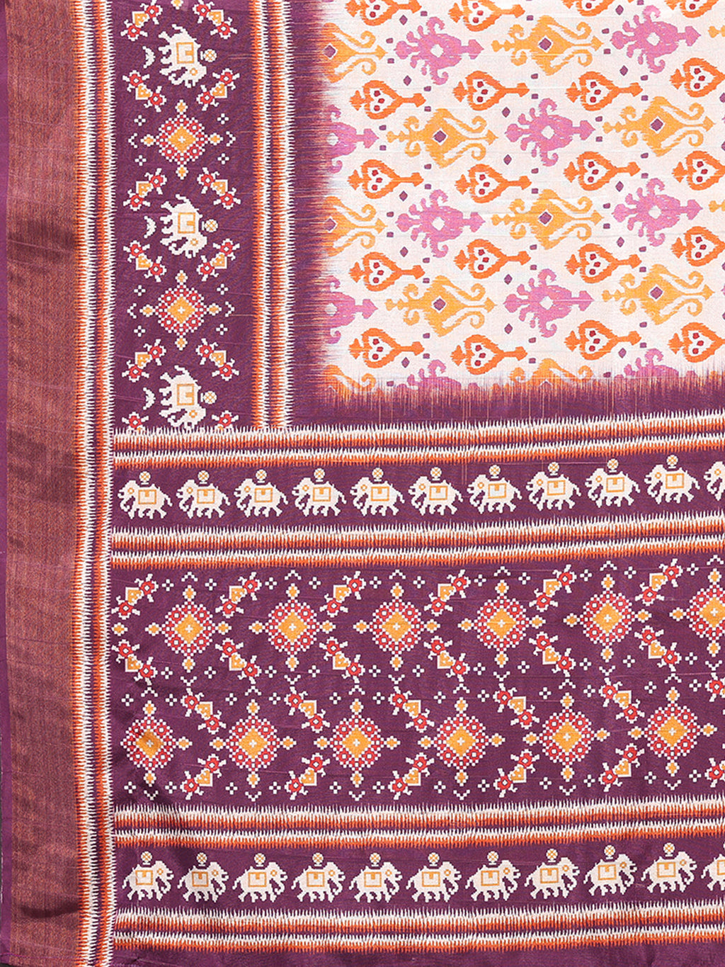 Janasya White & Purple Chanderi Silk Ikkat Printed Saree - Distacart
