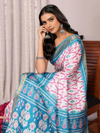 Janasya Blue Chanderi Silk Ikkat Printed Saree - Distacart