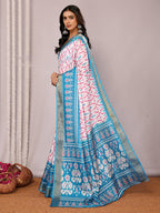 Janasya Blue Chanderi Silk Ikkat Printed Saree - Distacart