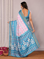 Janasya Blue Chanderi Silk Ikkat Printed Saree - Distacart