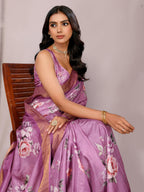 Janasya Purple Chanderi Silk Floral Printed Saree - Distacart