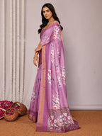 Janasya Purple Chanderi Silk Floral Printed Saree - Distacart