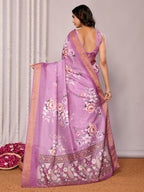 Janasya Purple Chanderi Silk Floral Printed Saree - Distacart