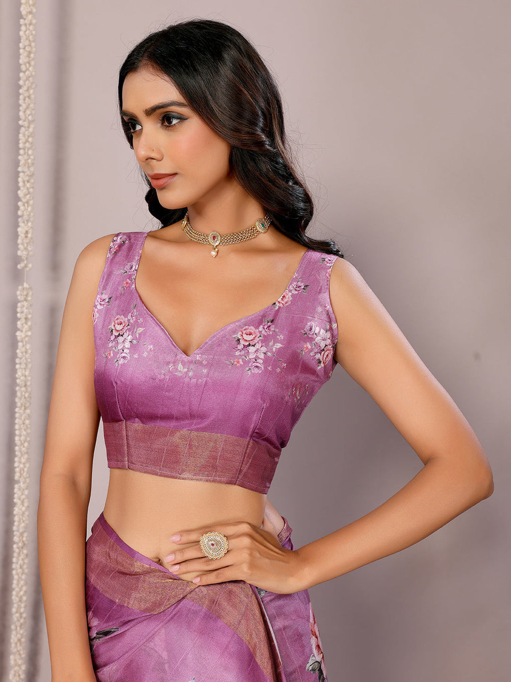Janasya Purple Chanderi Silk Floral Printed Saree - Distacart